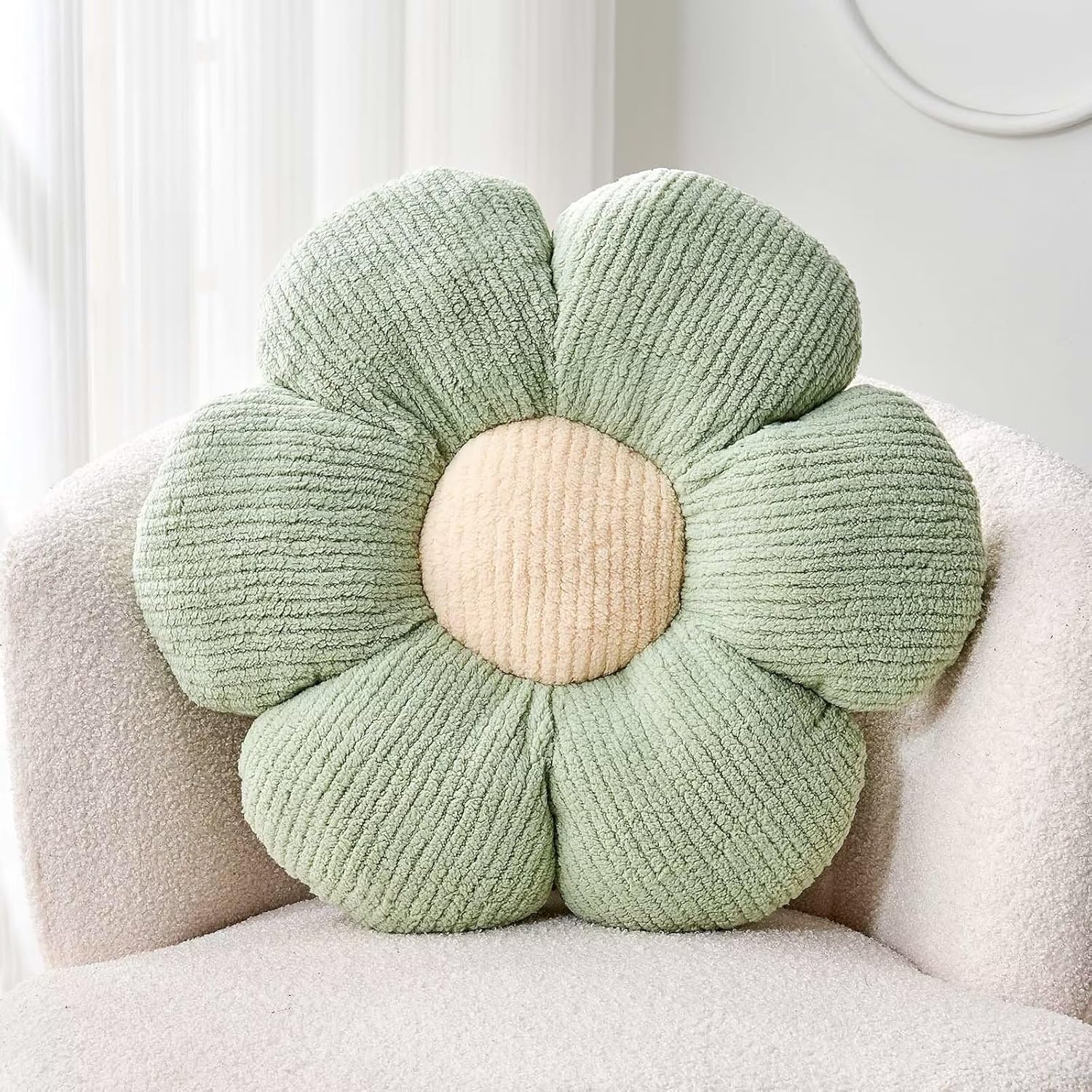 Flower Plush Pillow, Sage Green, 14.9 inches, Floor Standing, Home Decor, Cute and Beautiful Plush Decorative Pillow, Suitable for Beds, Sofas, and Recliners