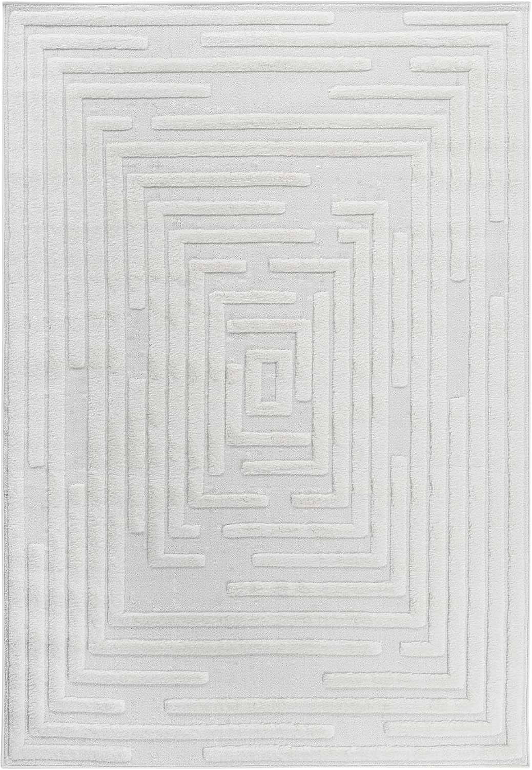 Collection High-Low Striped Cream Indoor Area Rug, 9'x12', Modern, Contemporary, Geometric, Bohemian, Bedroom, Kitchen, Living Room, Non Shedding Carpet - Image 2