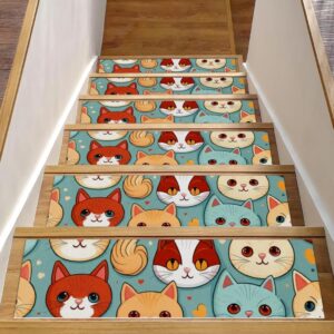 15 Packs Stair Treads Carpet Stair Runners for Wooden Steps Cute Cat Head Love Heart Non-Slip Staircase Carpet Mat for Kids Elders and Dogs, 8" X 30"