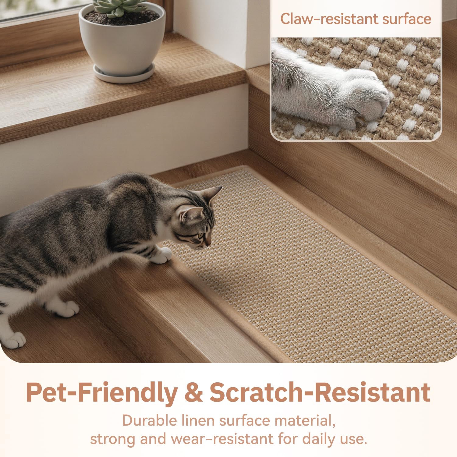 15PC Jute Stair Treads for Wooden Steps-Stairs Carpet Non Slip-Peel and Stick Stair Treads Indoor, Adhesive Staircase Step Treads Residue Free, Durable Natural Stair Runner Rug,8"x30" Beige - Image 2