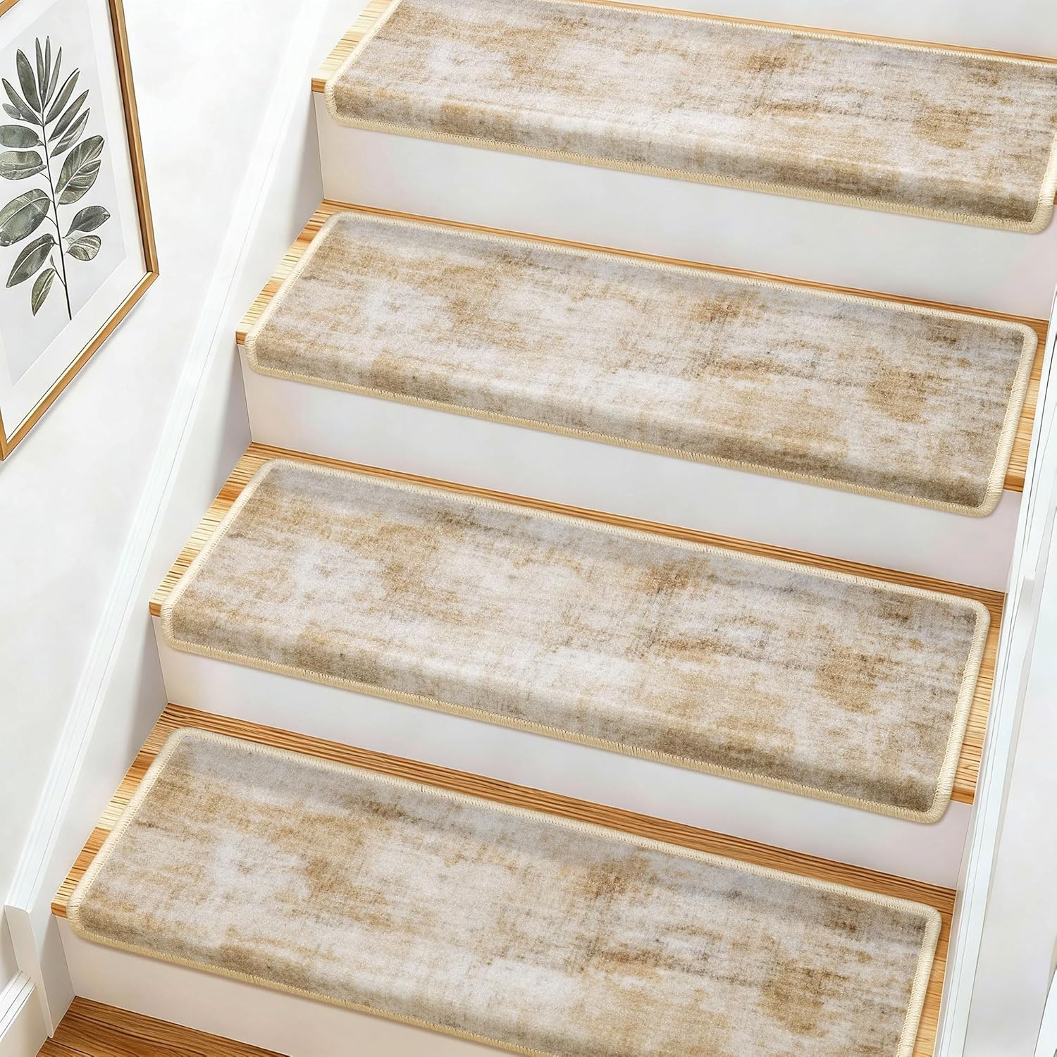 Bullnose Stair Treads for Wooden Steps, Non-Slip Peel and Stick Carpet Stair Runner, Pet Friendly Indoor Stair Protectors, Soft Washable Reusable,9.5x30 14Pcs,Brown - Image 2