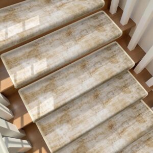 Bullnose Stair Treads for Wooden Steps, Non-Slip Peel and Stick Carpet Stair Runner, Pet Friendly Indoor Stair Protectors, Soft Washable Reusable,9.5x30 14Pcs,Brown